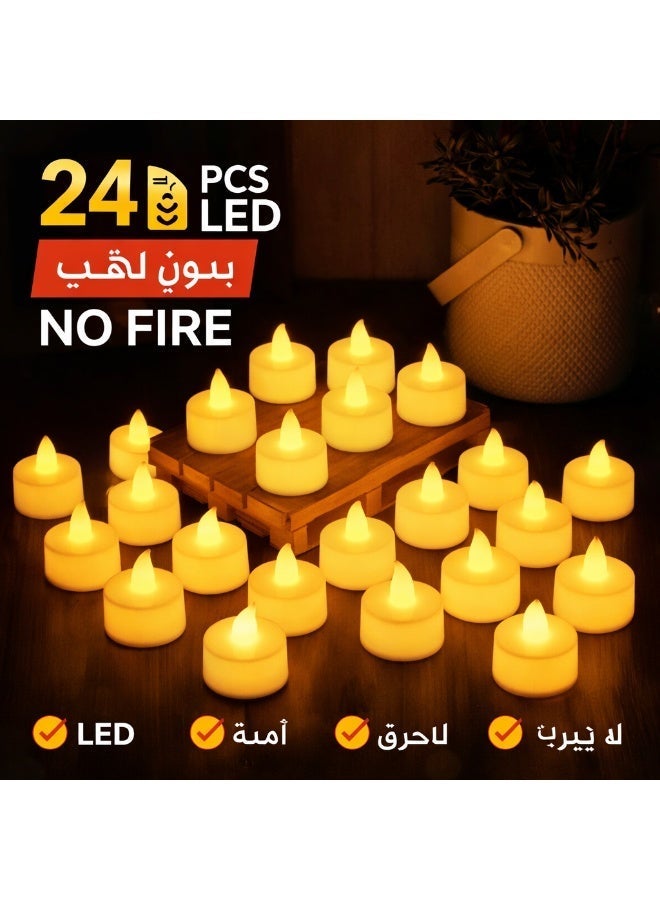 بابونا عبوة من 24 شمعة LED صغيرة، بدون لهب وبدون دخان تعمل بالبطارية مع تصميم أكريليكي زخرفي لتزيين المنزل والهدايا (أبيض دافئ) - Image 1